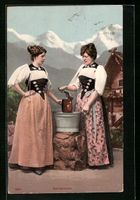 Bernerinnen in Tracht mit Schöpfkelle u