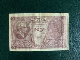 ITALIA - CINQUE LIRE 23 Novembre 1944 - BB / SS