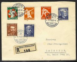 1932, J61-64+ Serie auf R-Brief gestempelt ZÜRICH (15490)