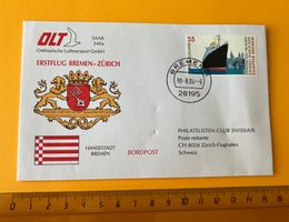Sonderbrief 2004 Erster Flug Bremen Zürich, Bordpost