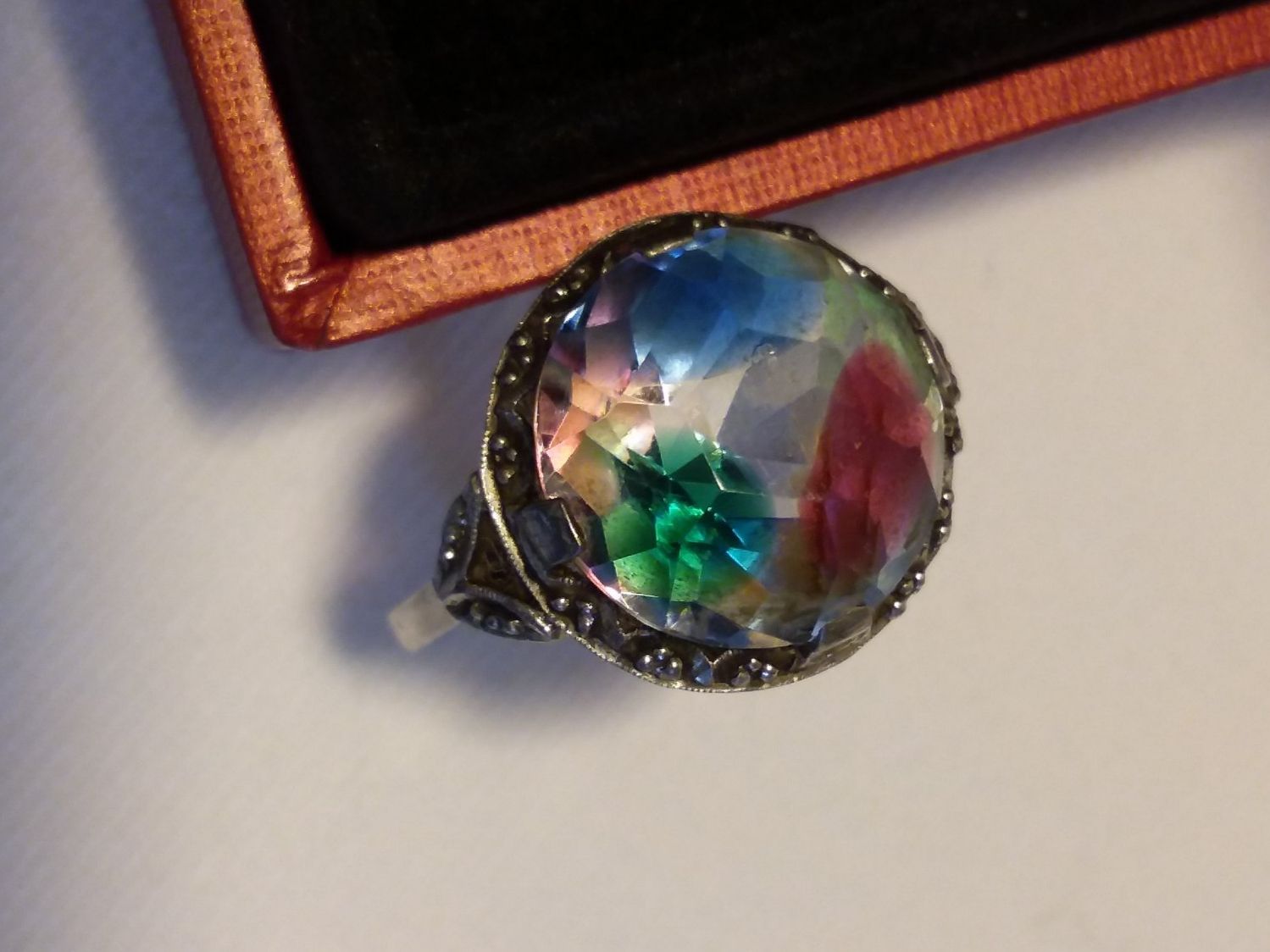 Anelli: Antiker Rheinkiesel/Irisglas 935 Silber Ring, Grösse 52 – Usato da Zürich venduto da philpip 2