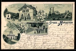 Lithographie Mariastein, Hôtel de la Poste, Ruine Landskron,