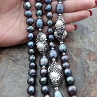 Statement 125cm schwarz Perlen Kette Collier Echt Perle Noir