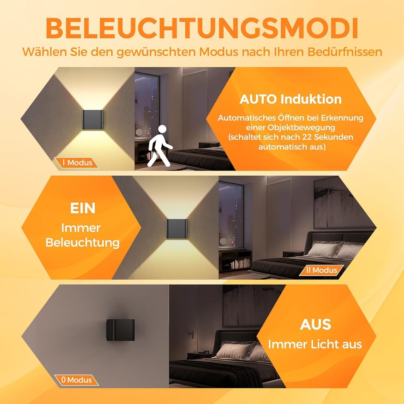 Lampade: LED Wandleuchte 4er Set mit Sensor, Aufladbar, Schwarz – Nuovo e nell'imballaggio originale da Wittenbach venduto da VELARO 5