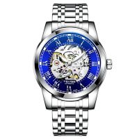 ⌚ Herrenuhr Automatik Edelstahl Elegant Silber Blau NEU