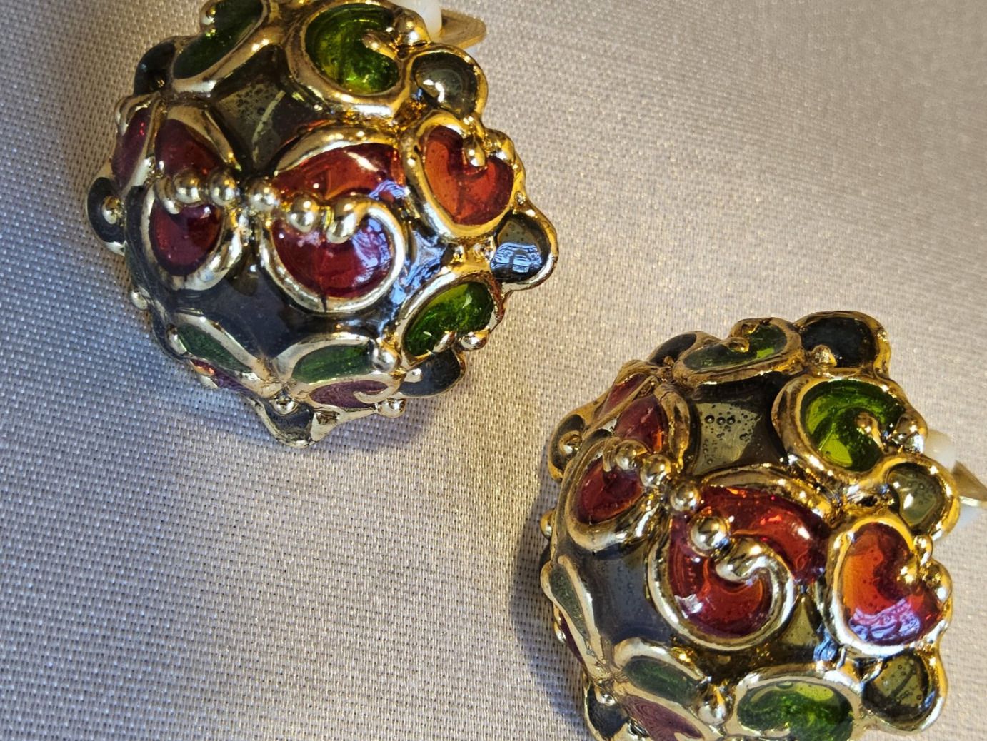 Orecchini pendenti & Orecchini a lobo: Wunderschöne Vintage Glas Ohrclips Goldfarben – Usato da Zürich venduto da sanwit 5