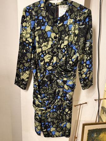 Vintage Balmain Ivoire Paris Wool Silk Floral Draped Dress 