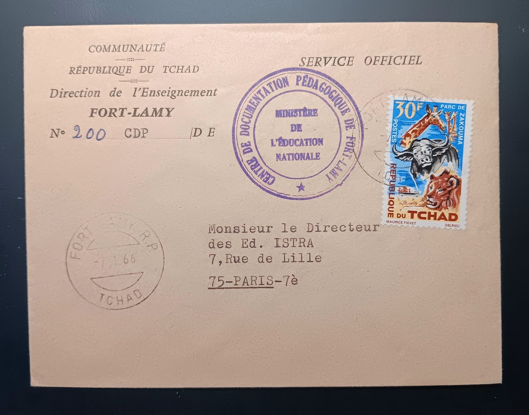 Tutti i francobolli: TCHAD, OFFICIEL BRIEF NACH PARIS – Usato da Holderbank AG venduto da DINOS-PHILA