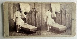 🟡 Stereofoto Frau in Unterwäsche Sexy EROTIK um 1900