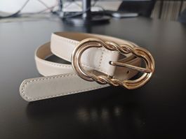 Pieces belt, light beige, size 90, golden buckle, chic 💛
