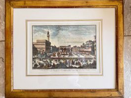 Antike Veduta Florenz Stich, gerahmt