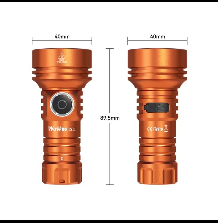 Wurkkos TS12 Torcia a LED, Torce tascabili super luminose Ricaricabili, Torcia mini ad alto lumen Torcia con porta di ricarica di tipo C Interruttore di coda per attività all'aperto e al chiuso