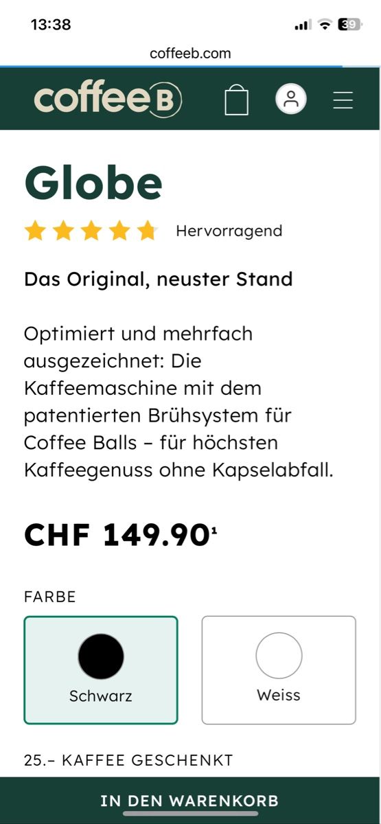 Coffee B Kaffeemaschinen & Espressomaschinen: Fabrikneue CoffeeB Globe Kaffeemaschine – Neu und originalverpackt aus Basel von Gundeli-25 1