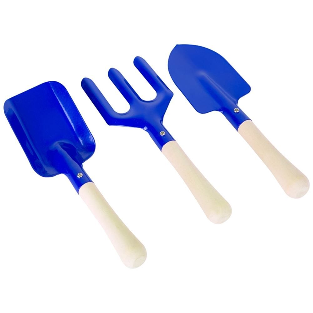 Tutti gli attrezzi: Gartengeräte (2 Schaufeln, 1 Harke) Blau – Nuovo e nell'imballaggio originale da Wettingen venduto da Swala