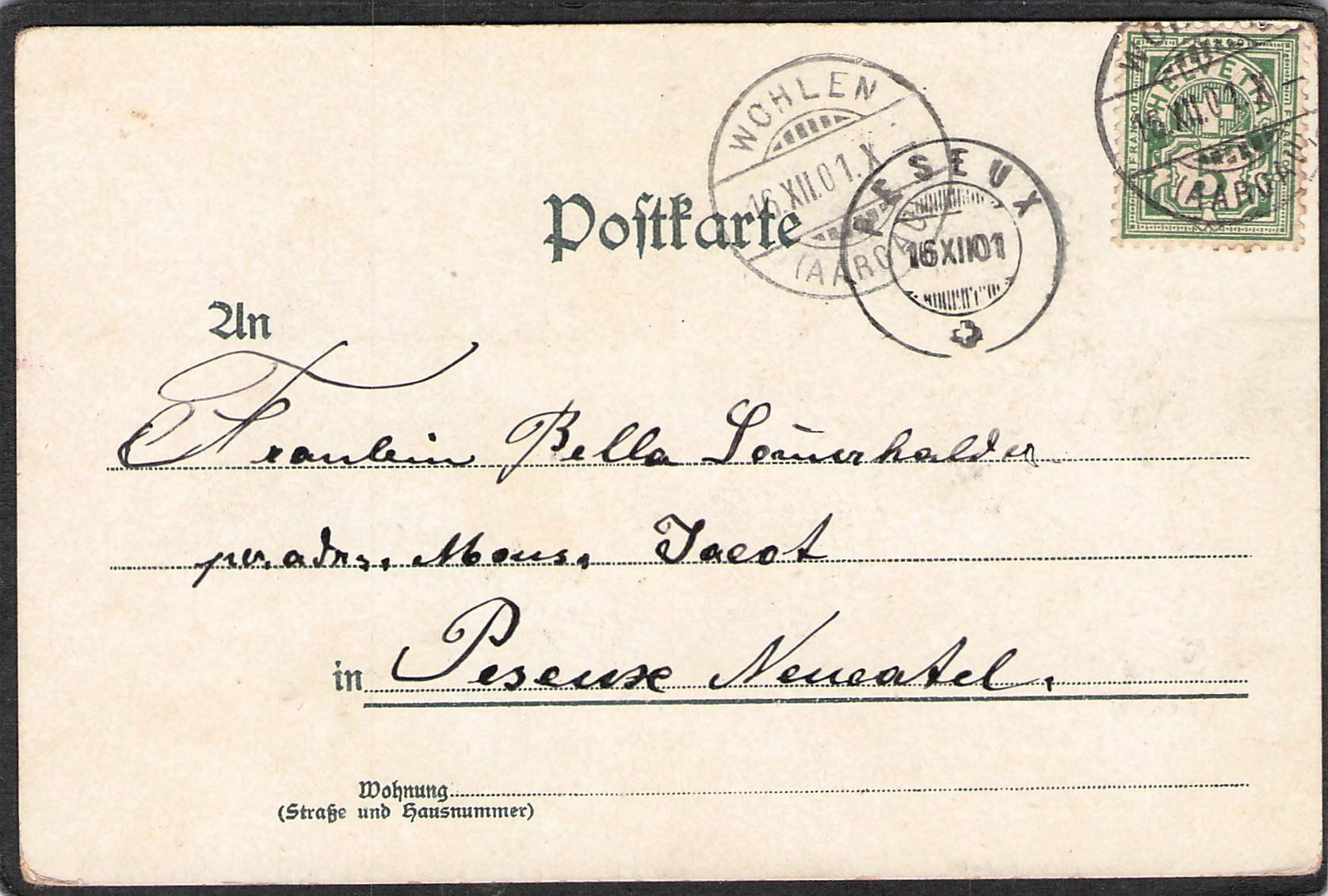 Ansichtskarten: ^Gruss aus Wohlen AG , 1901 – Gebraucht aus Reichenburg von Pipo-67 1