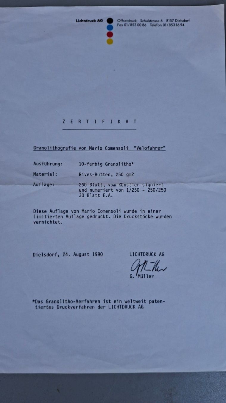 Grafica & Litografie: Mario Comensoli "Velofahrer" – Usato da Regensdorf venduto da 8046NORD 2