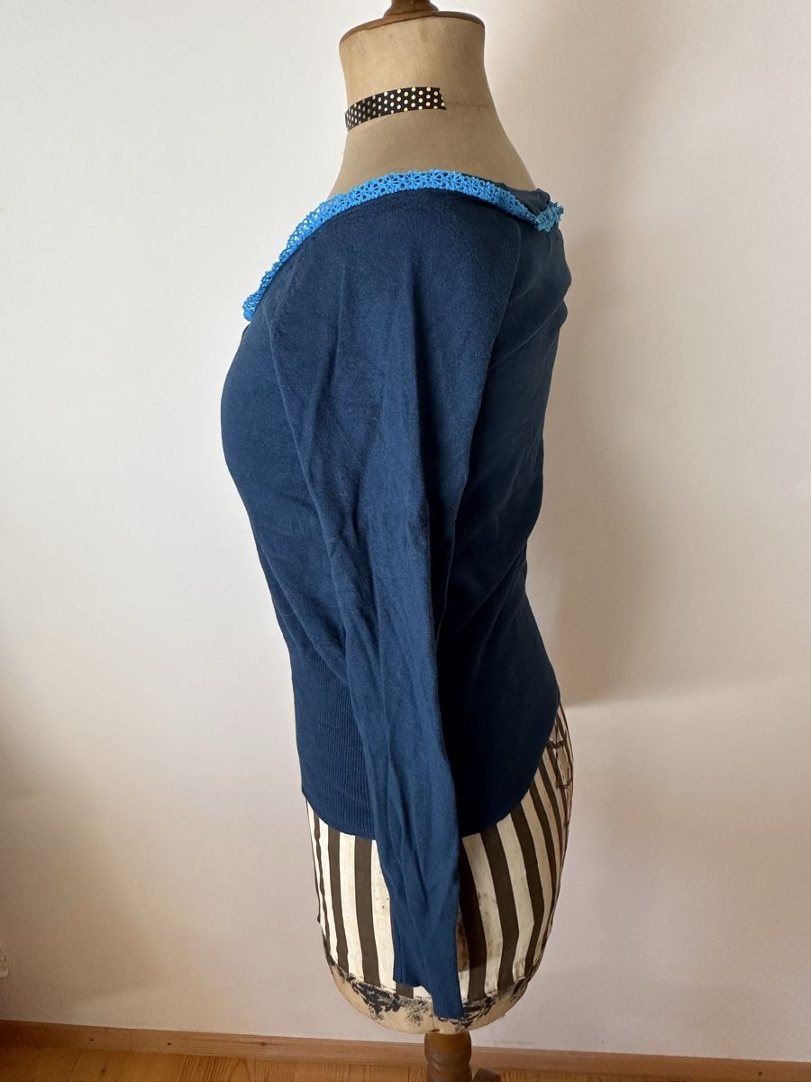 Mango Maglioni & Felpe: MNG Basics Feinstrickpullover, blau, Gr. S, mit Spitze – Usato da Bern venduto da Noeci 1