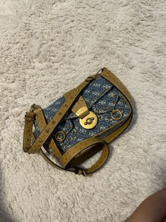 Guess Handtasche Denim Blau Braun neuwertig