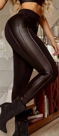 Chic Leggings-nuovo-neri con dettagli in similpelle -tg L