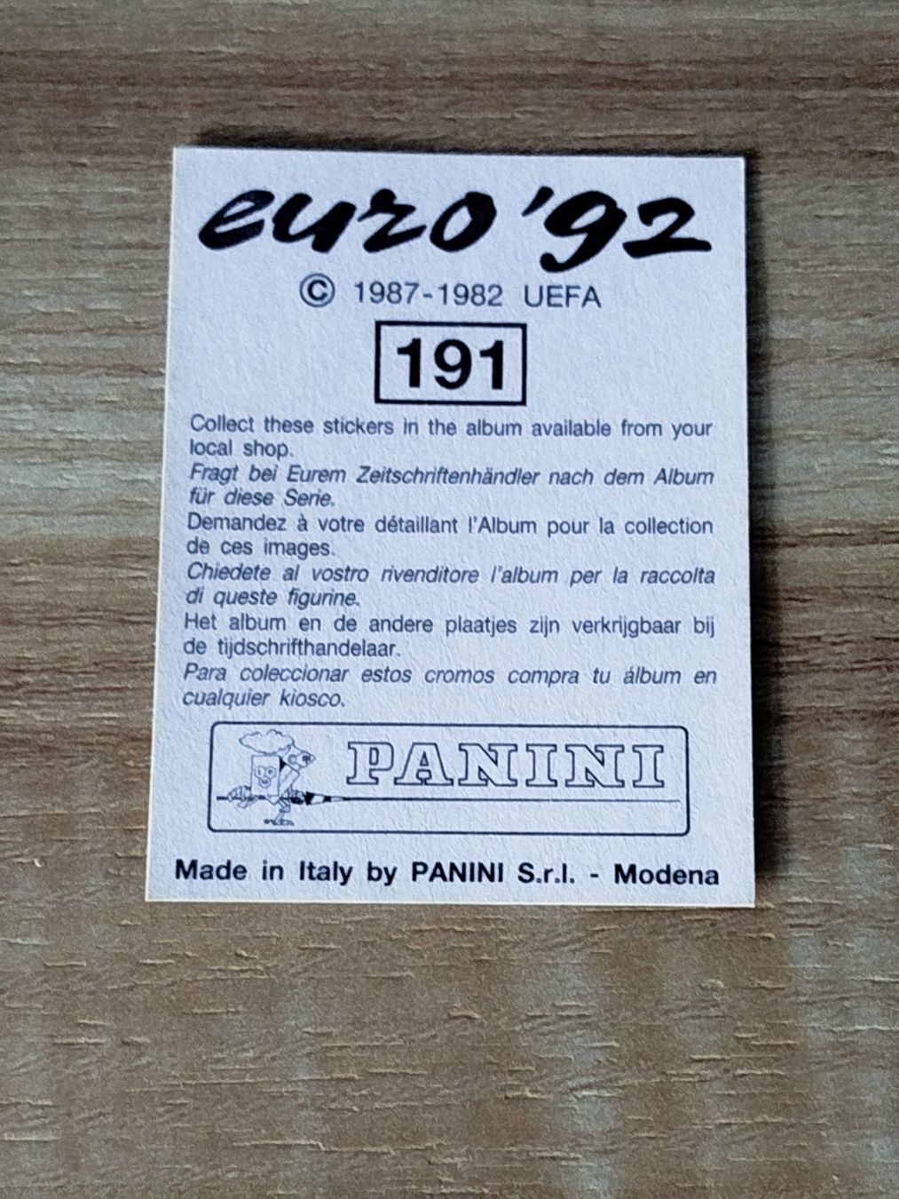 Panini Sammelbilder & Trading cards: Panini Euro 1992 Einzelsticker Nr. 191 – Gebraucht aus Kloten von collectverse 1