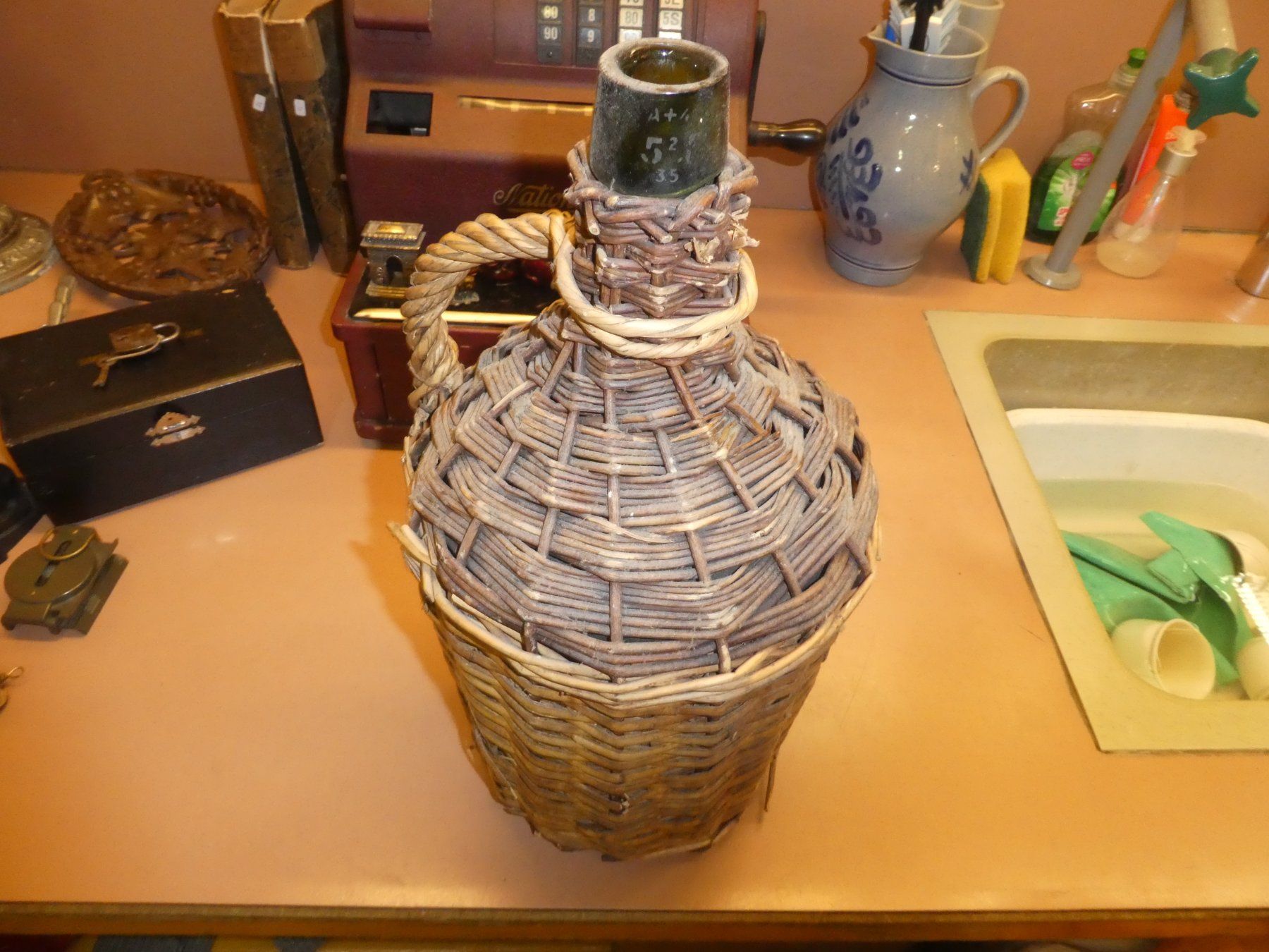 Bottiglie: Korbflasche , Korbgeflecht, Glasballon, Antik – Usato da Chur venduto da Diversico2010 1