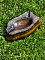 Aschenbecher Tigerauge, vintage 70er, Naturstein, Stein