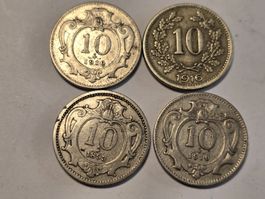 4x 10 Heller Österreich,  1893-1916 Top