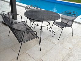 Metall-Gartentisch-Set, mit Bank und 2 Stühlen