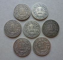 Top Lot ++ 7 Stück 2.- Franken vom seltenen Jahrgang 1901