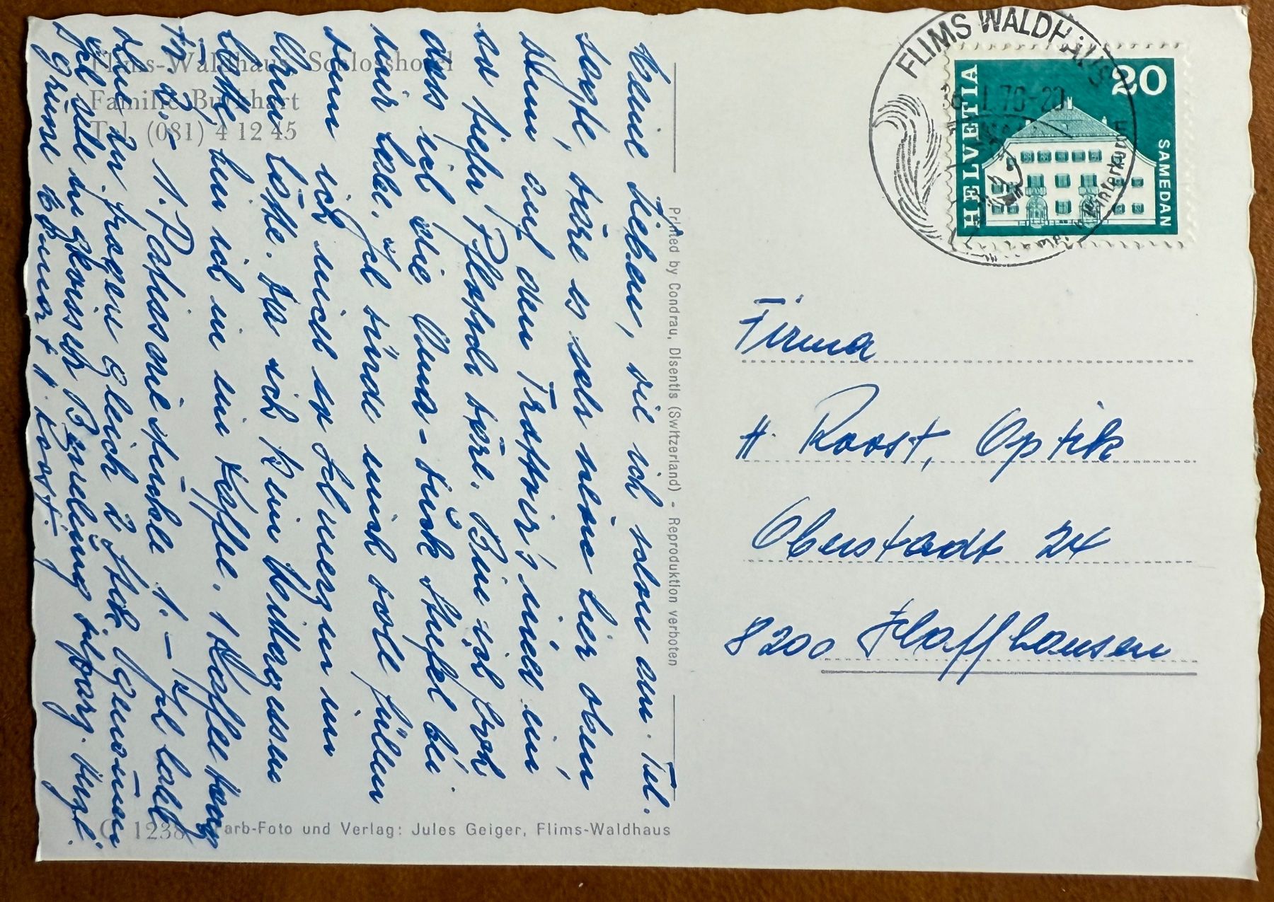 Cartoline postali: Flims - Waldhaus - Schlosshotel 1976 – Usato da Lutry venduto da Ediego 1