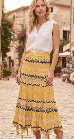 Jupe longue Sandro maille motif zigzag jaune 