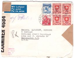 Airmail Brief Porto CHF 5.30 29.11.1940 in die USA – Zensur