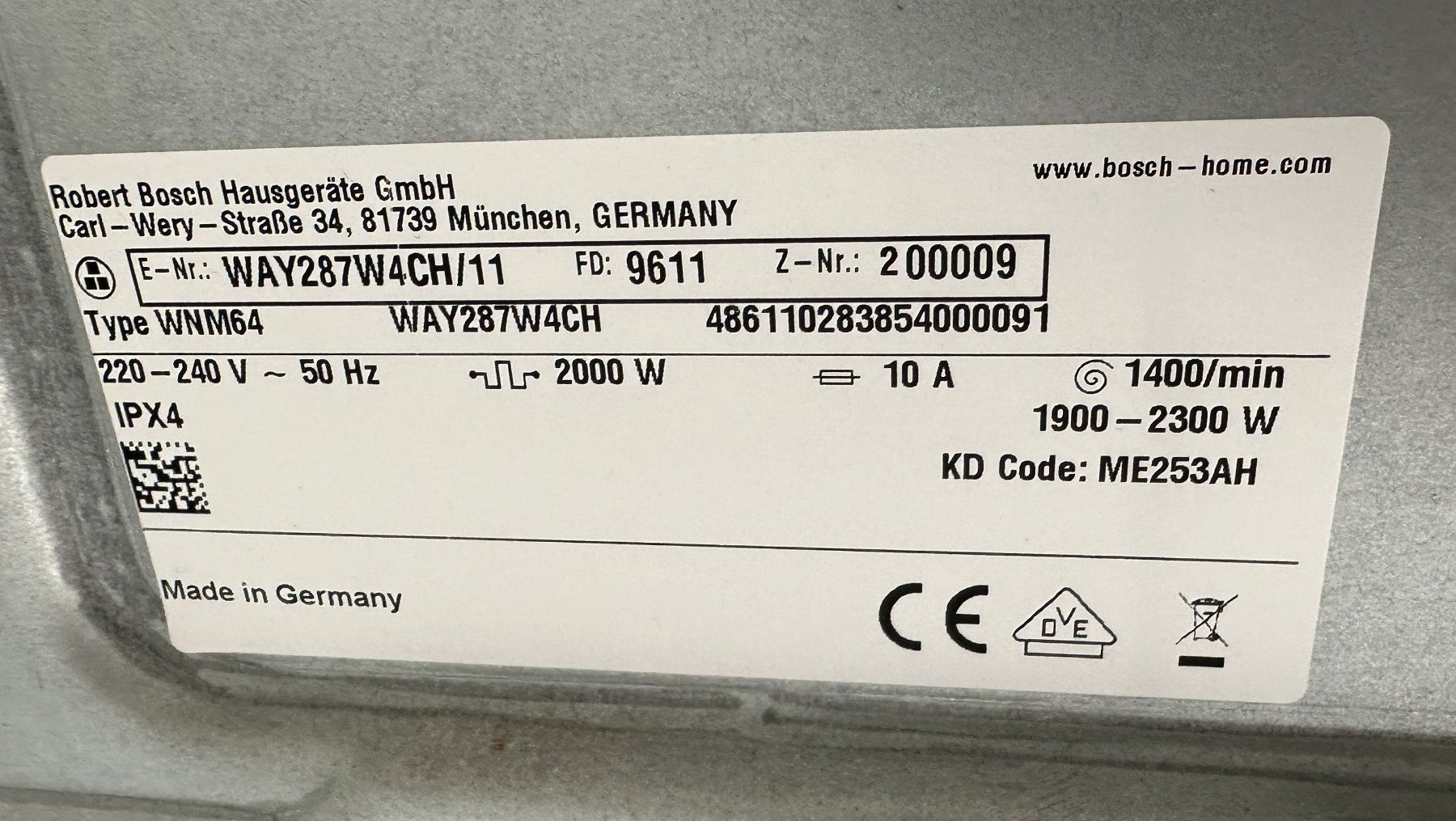 Bosch Machines à laver: Lave-linge Bosch WAY287W4CH HomeProfessional – D'occasion à Ecublens VD par Xla 1