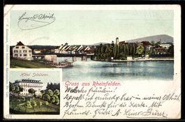 AK Rheinfelden, Panorama mit Brücke, Hotel Schützen