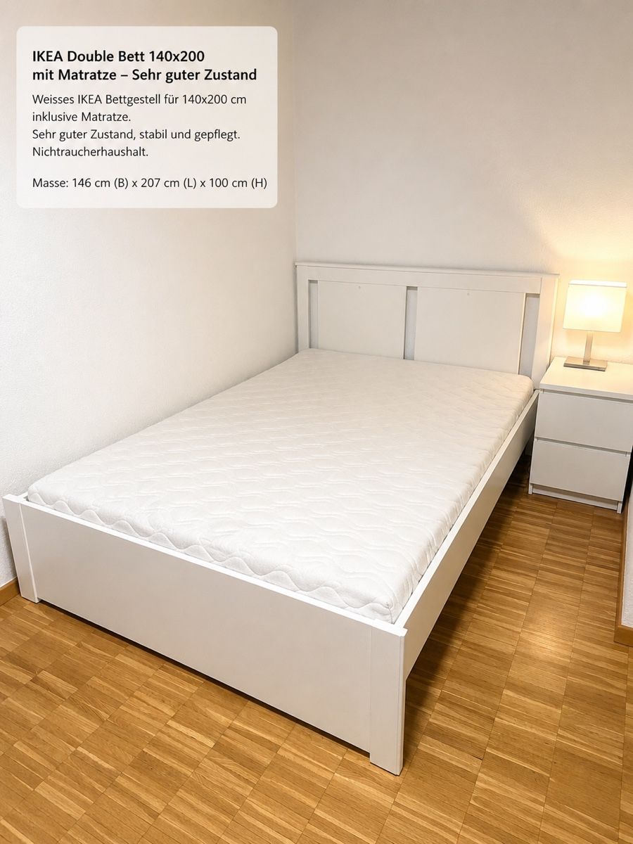 Letti: IKEA Doppelbett 140x200 cm mit Matratze – Usato da Opfikon venduto da ini_wq5h
