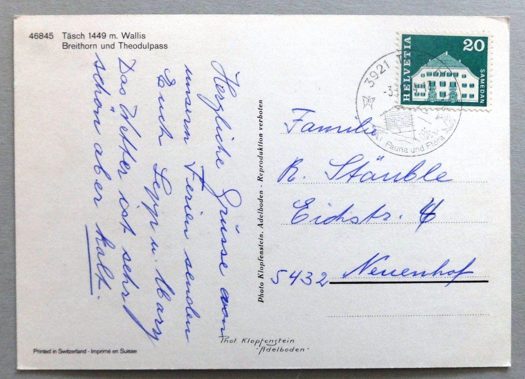 Cartes postales: Täsch 1449 m,  Wallis – D'occasion à Fétigny par Billy2miny 1
