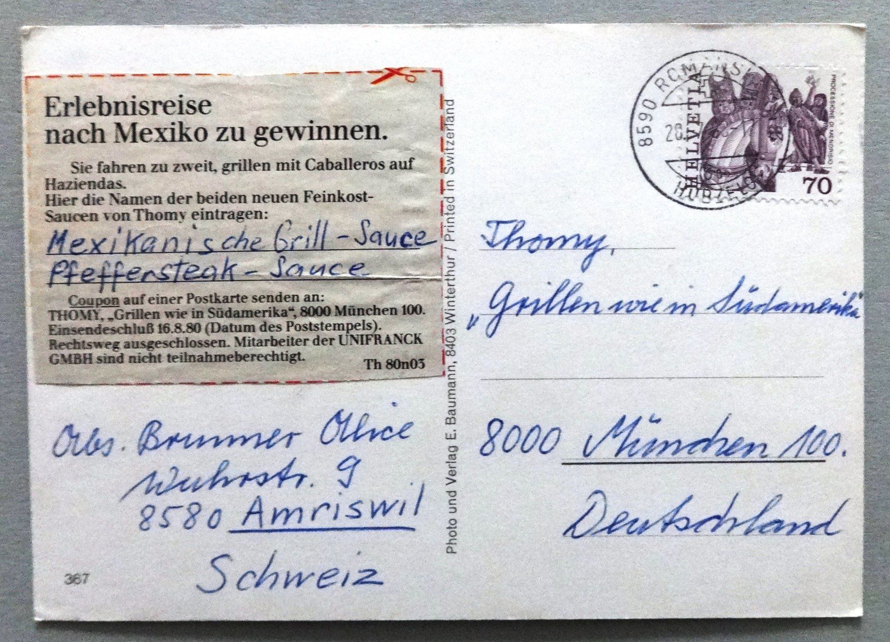 Cartoline postali: Amriswil TG – Usato da Fétigny venduto da Billy2miny 1