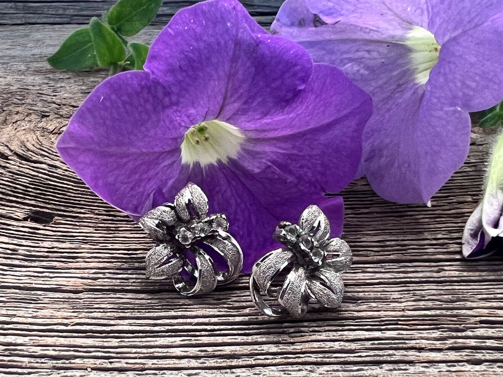 Boucles D'oreilles Clips En Argent 925 Motif Fleurs/roses - Occasion