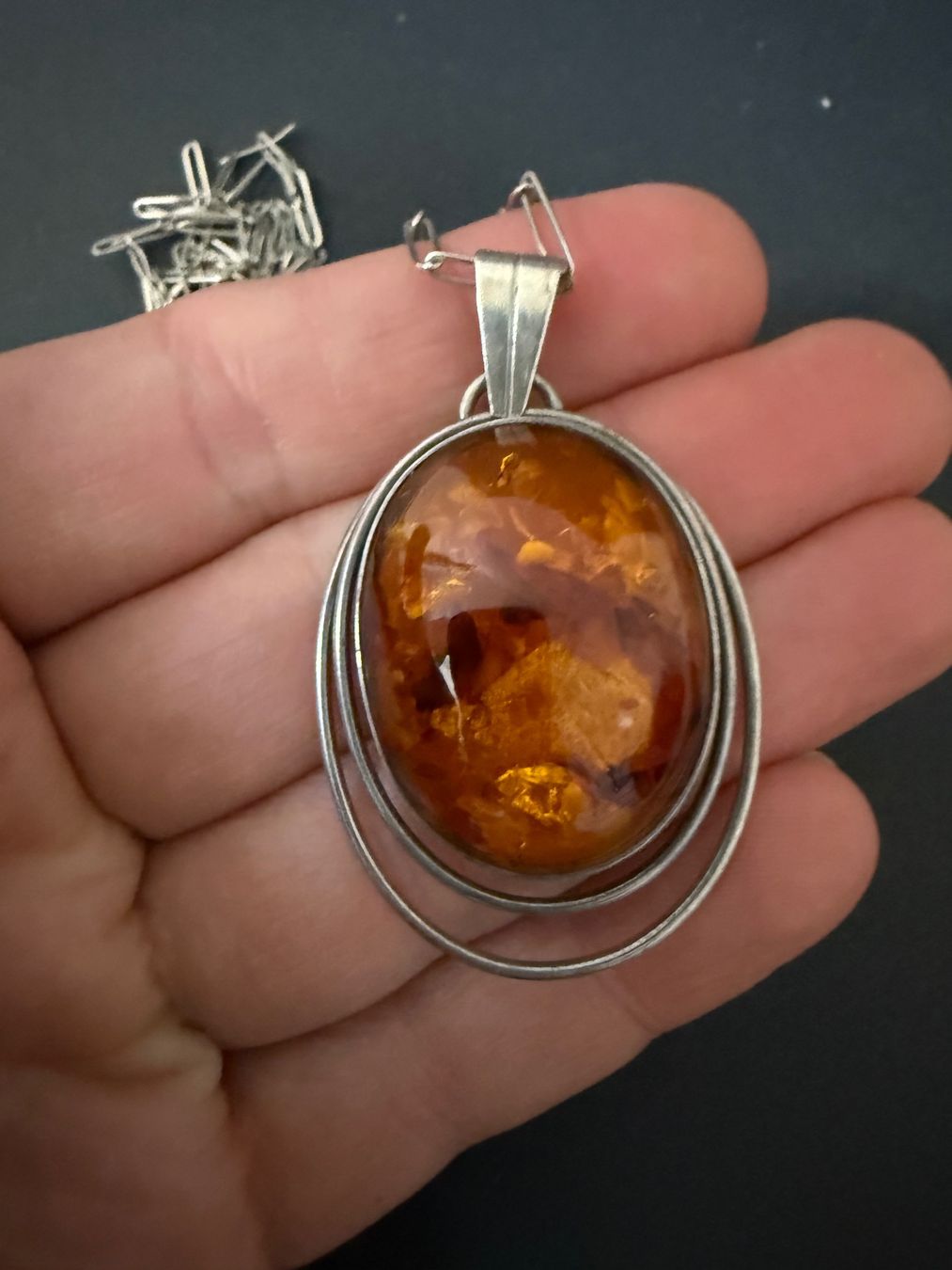 Catenine: Vintage Silber Kette mit Bernstein Anhänger 835 – Usato da Spiegel b. Bern venduto da Rogger72 4