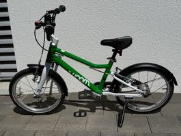woom 3 automagic Kinderfahrrad 16 Zoll in grün mit Zubehör