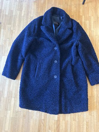 Manteau court hiver boucle, polyamide, bleu