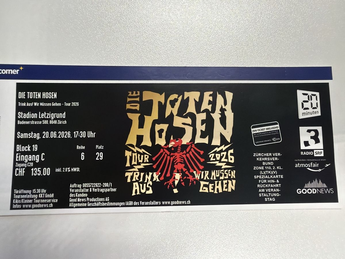 Biglietti: Die toten Hosen / Sitzplatz – Nuovo (secondo la descrizione) da Weinfelden venduto da Tuffi