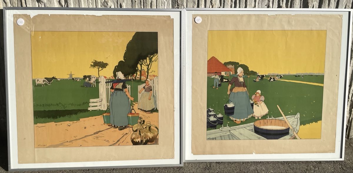 Grafica & Litografie: H. Cassiers paire de lithographies lait – Usato da Biel/Bienne venduto da Galaq