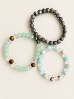 3er-Set Keramikperlen-Armbänder – Pastell & Grau – neu