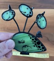 Stained glass decoration dragon 3 heads green unique handm