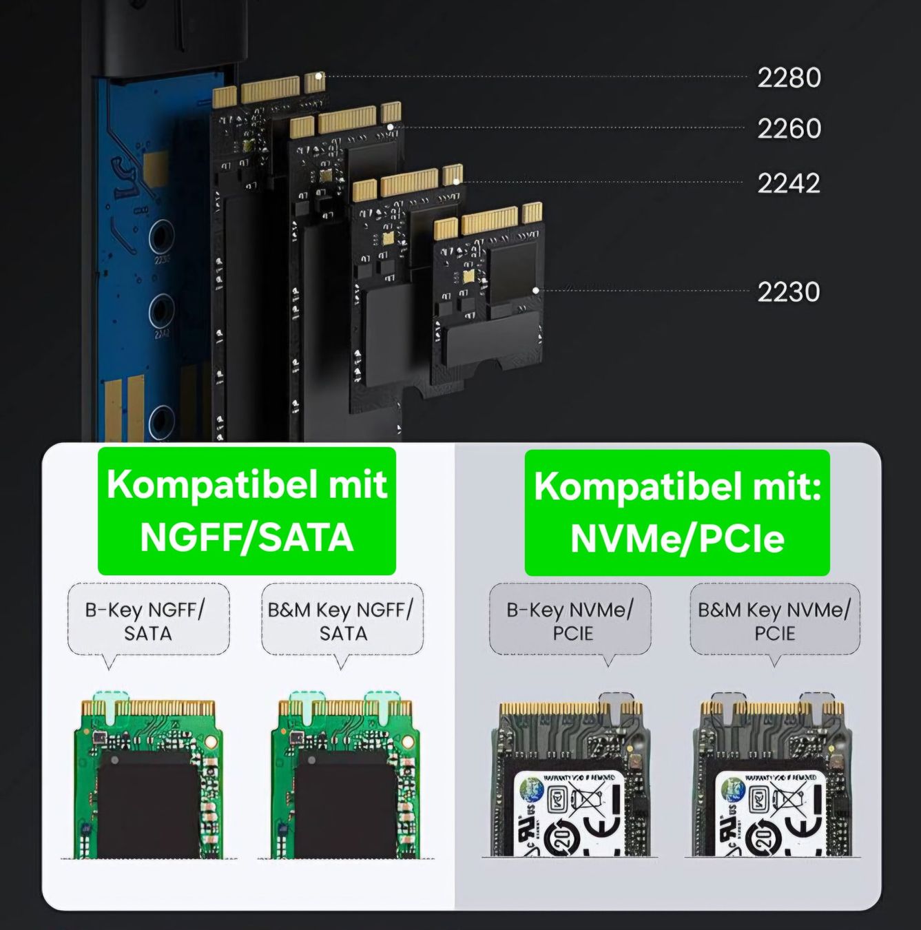 Dischi rigidi: M.2 NVMe PCIe & NGFF SATA SSD USB 3.1 Gehäuse external Case – Nuovo e nell'imballaggio originale da Uster venduto da -FPS- 1