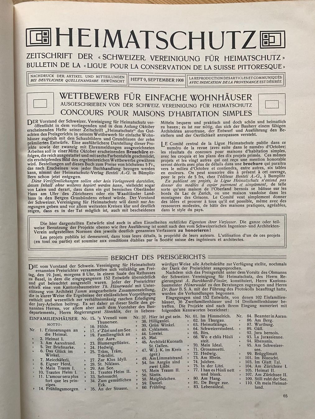 Revues & Magazines: Heimatschutz, gesammelte Hefte 1908 - 1910 – D'occasion à Thalwil par Ardez123 4