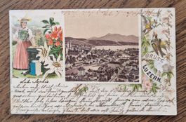 Litho Gruss aus Luzern 1901, n. Basel z. Frsu Zipfel