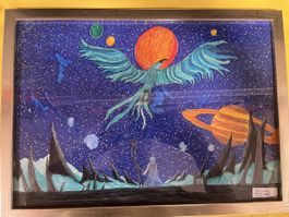 Phönix im Weltall Bild, fantasievoll, gerahmt, Original-Kuns