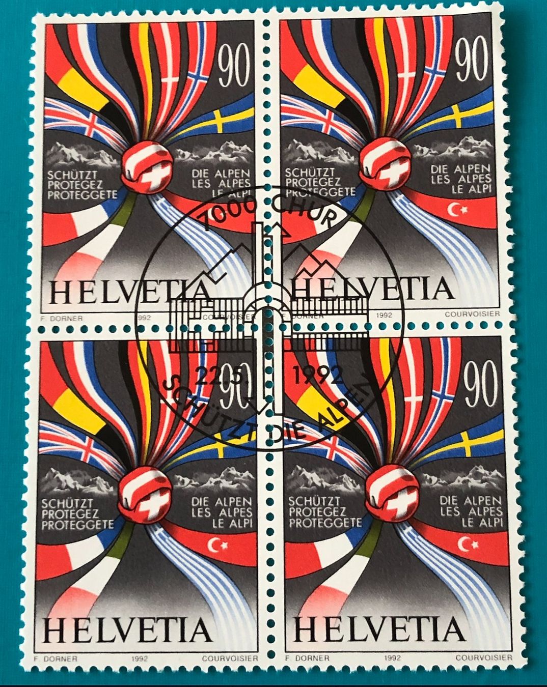 Tutti i francobolli: 4 er Block Nr.831  Stempel Chur – Usato da Aarau venduto da Billa007